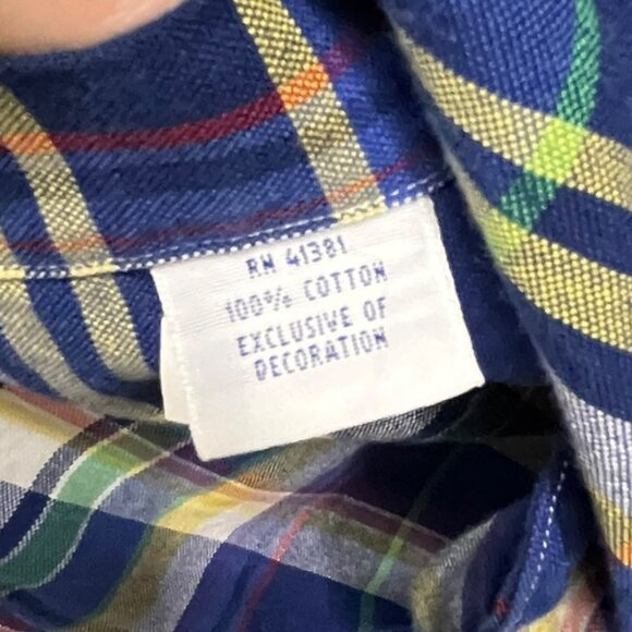 Ralph Lauren Men's Large Button Down Long Sleeve Plaid Shirt Blue Flesh Pony - Picture 7 of 7